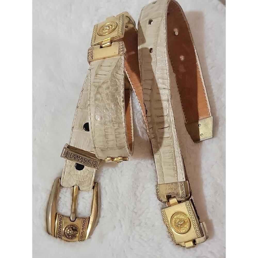 Lamasini Rare Golden Lion Head Belt Bonded Leather Line 38 Designer